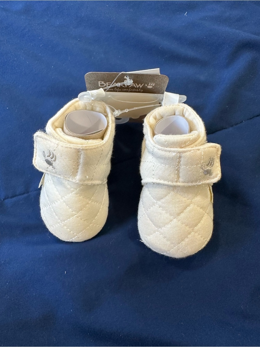 BearPaw Cream Quilted Baby Booties with Hook-and-Loop Strap